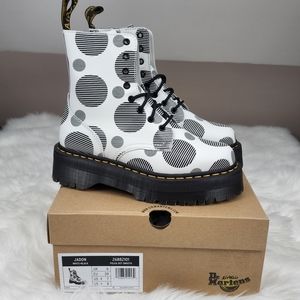 Dr. Martens Size 8 Jadon White & Black Polka Dot Platform Boots